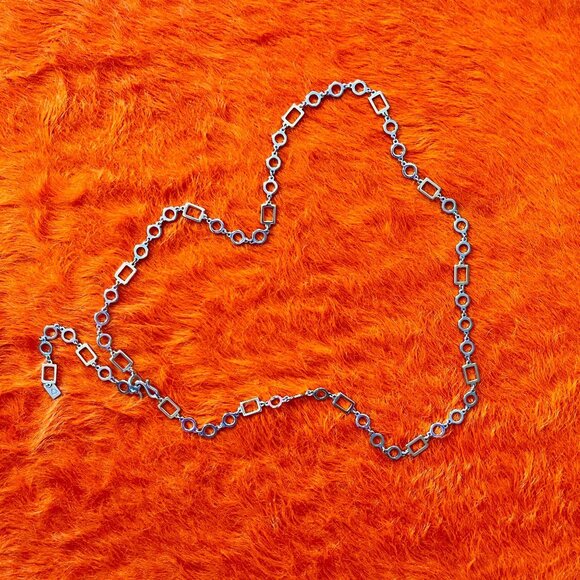 80s vintage geometric metal chain belt silver brass circle link Liz Claiborne 19 - Picture 3 of 4